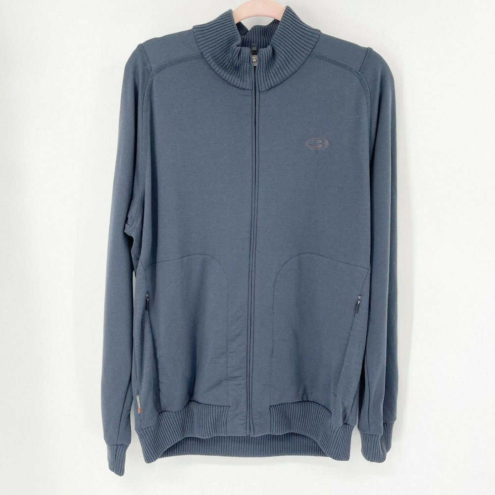 Icebreaker Merino Wool Athletic EXP 320 Jacket Mens L Blue Zip Pockets Slim Fit